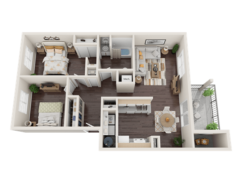 a 3d floor plan of a 1 bedroom apartment